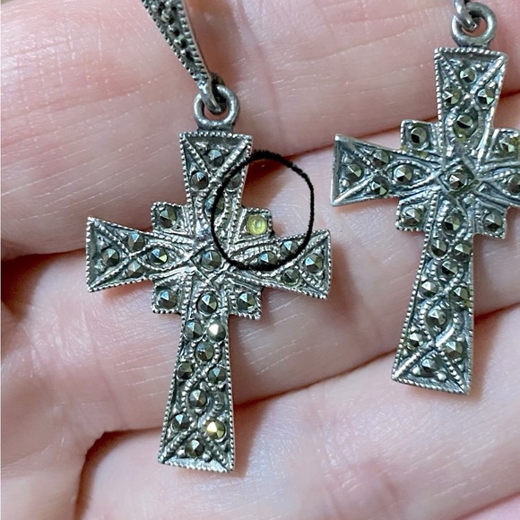 Vintage Marcasite Filigree Cross Pendant and Earrings Set - Picture 7 of 9